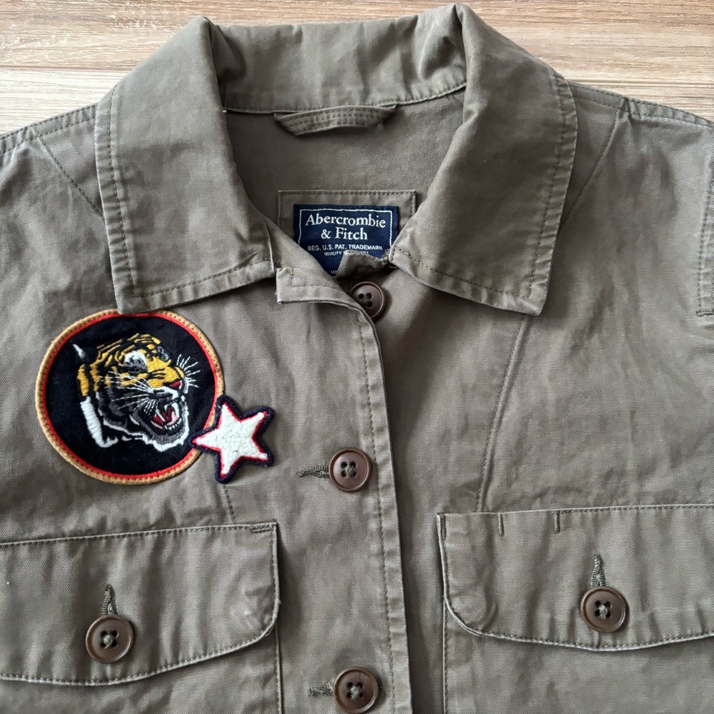 Abercrombie Cropped Patchwork Twill Jacket Olive … - image 5